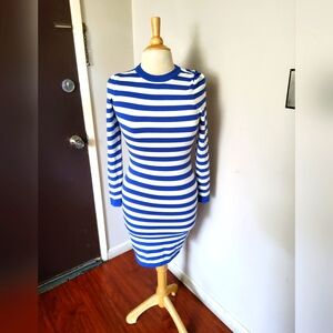 MILLY, WOMANS BLUE/ WHITE  STRIPED LONG SLEEVE KNIT DRESS SIZE S
